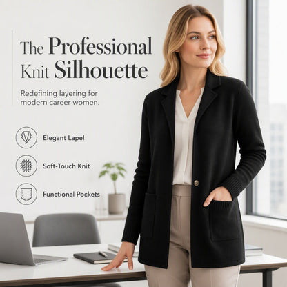 ✨ Ekstra komfort | Myk strikket damekardigan med revers og lommer