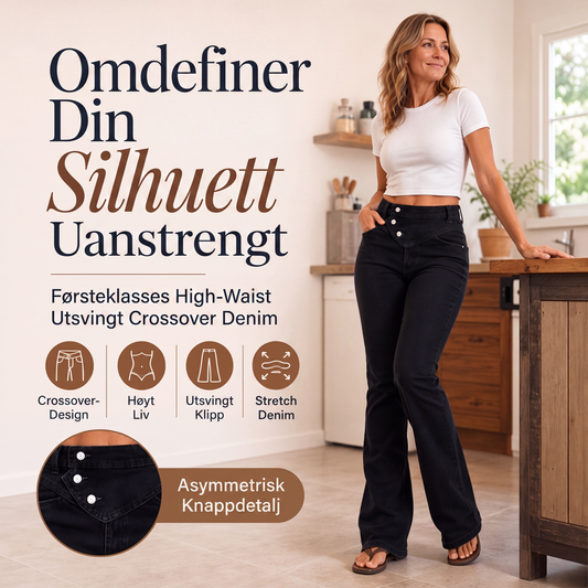 Jeans med høy midje og korsformet, asymmetrisk design for kvinner