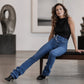 Jeans med høy midje og korsformet, asymmetrisk design for kvinner