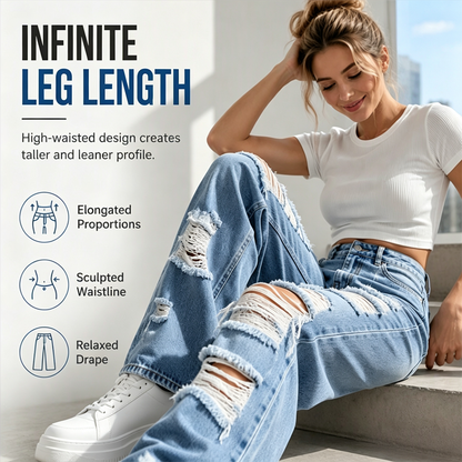 ✨Uanstrengt hverdagsstil | Jeans for kvinner med slitt utseende, høy midje og vide ben