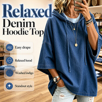 Løs, uformell denim-hettegenser for kvinner