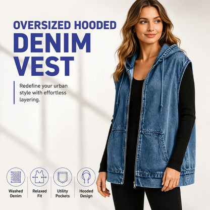 Casual denimvest med hette for damer