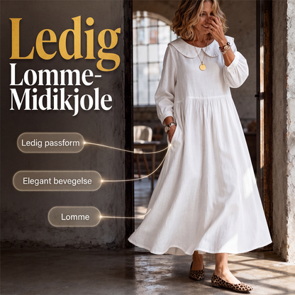 Løstsittende langermet maxikjole for kvinner med lommer