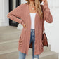 🍂 Høstens must-have | Lang strikket cardigan for damer med striper, åpen front og lommer
