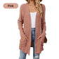 🍂 Høstens must-have | Lang strikket cardigan for damer med striper, åpen front og lommer