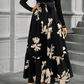🌸 Flatterende eleganse | A-linje-maxidress med blomstermønster og snøring i livet for damer