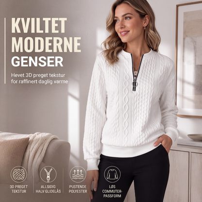 Damegenser med halvt glidelås og kabelstrikk