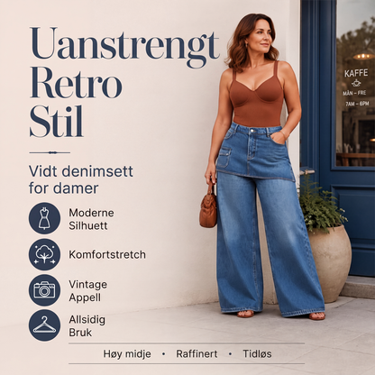 Dameskjørt i lag over denimjeans