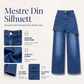 Dameskjørt i lag over denimjeans