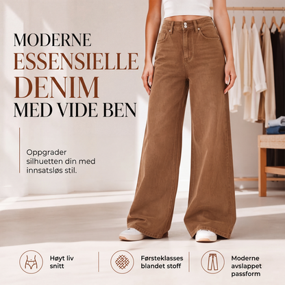Jeans for kvinner, høy midje, vide ben, casual stil