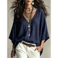 👚✨Enkel, drapert bluse med V-hals for damer