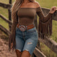 Dame western-stil off-shoulder-topp med frynsete ermer