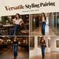 🤎👖Retro-jeans med vid ben og bohemsk mønster for kvinner – iøynefallende mønster, flatterende passform