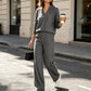 Dame fritids-genser med V-hals og vide bukser