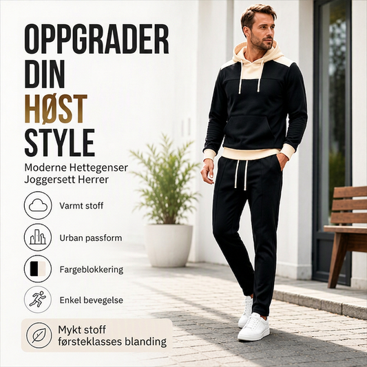 Sett med fargeblokk-genser og bukser for menn