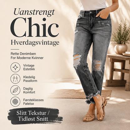 Dame retro-slitte jeans med revner