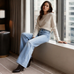 Høyelastiske wideleg jeans for kvinner