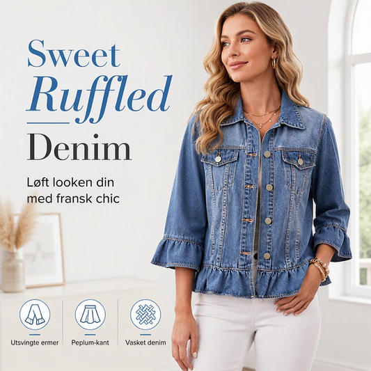Kort denimjakke for kvinner med volangkant
