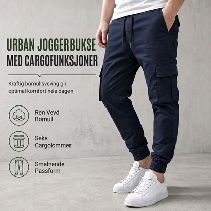 Uformelle cargobukser for menn med flere lommer og snøring