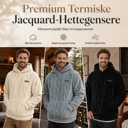 Herre vintergenser med fleecefor, jacquardmønster, lange ermer, pullover-sweatshirt for uformell utendørs bruk