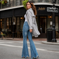 Høytaljede, slitte flared jeans for kvinner