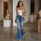 Høytaljede, slitte flared jeans for kvinner