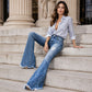 Høytaljede, slitte flared jeans for kvinner