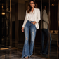 Høytaljede, slitte flared jeans for kvinner