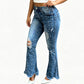 Høytaljede, slitte flared jeans for kvinner