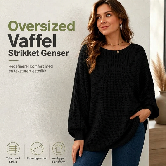Dame løs strikkegenser med flaggermusermer