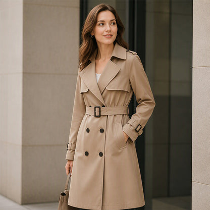 🏷️ Stilig fra jobb til middag | Midtlang, drapert trenchcoat for damer