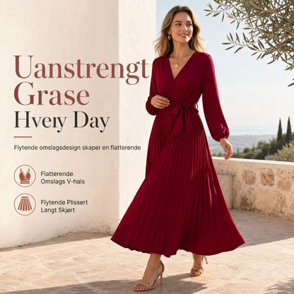 Dame Elegant Crossover V-hals Plissert Maxi Kjole