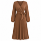 Dame Elegant Crossover V-hals Plissert Maxi Kjole