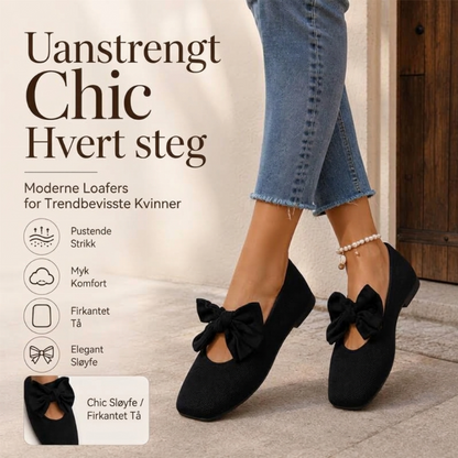 Knit-flate sko med firkantet tå og sløyfe for kvinner