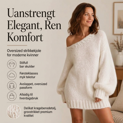 Koselig skulderfri genserkjole for kvinner