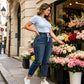 Jeansbukser for kvinner med elastisk midje og lommer