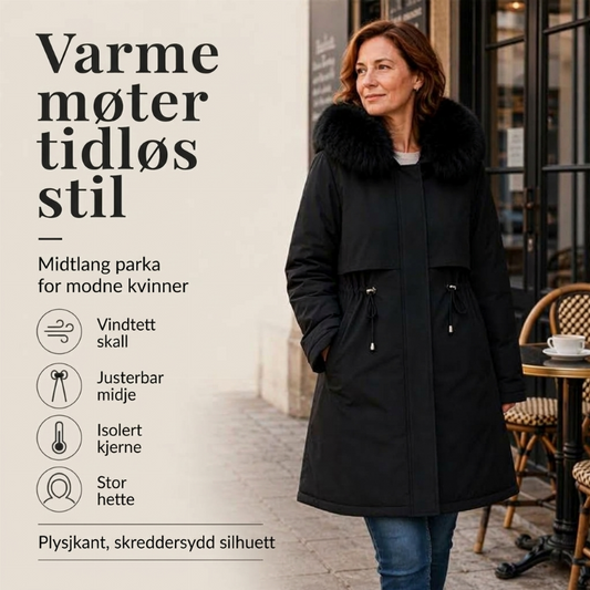 Middels lang varm vinterjakke for kvinner