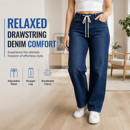 Casual-jeans med snøring og vide ben for kvinner