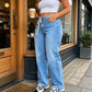 Casual-jeans med snøring og vide ben for kvinner