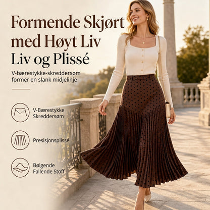 Høyt midjert prikkete plissert skjørt for kvinner