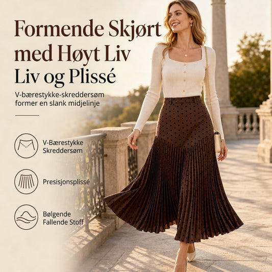 Høyt midjert prikkete plissert skjørt for kvinner
