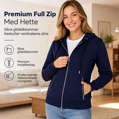 Premium hettegenser for kvinner med hel glidelås og glidelåslommer