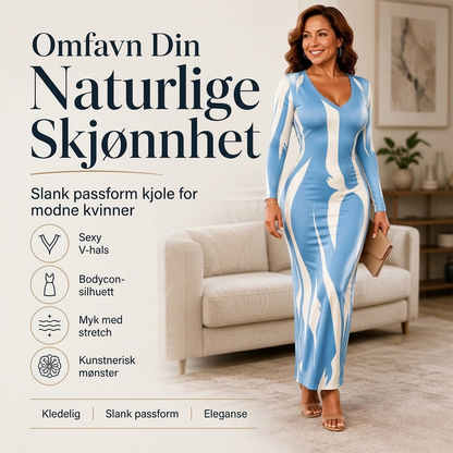 Trykt langermet bodycon-maksikjole for kvinner