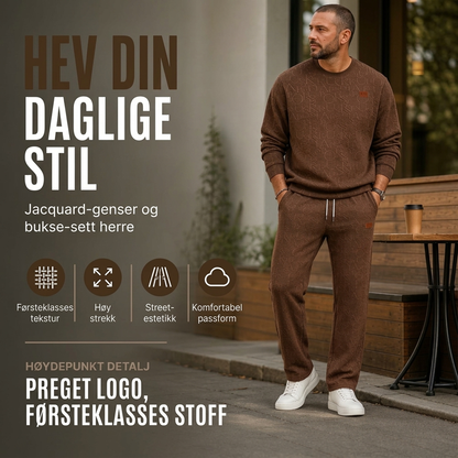 Sett med jakkard-gensere med bokstaver og snørebukser for menn
