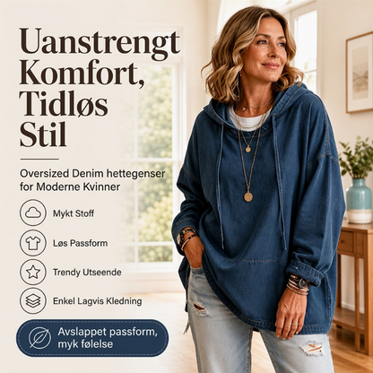 Kvinner uformell denim-genser med hette