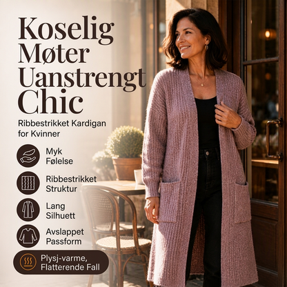 Dame koselig ribbestrikket lang cardigan
