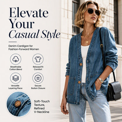 Casual denimkofta med V-hals for damer