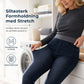 Mørkvaskede jeans for kvinner med høy midje, slim fit og bred elastisk linning, med trekk-på-design