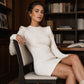 Ribbet strikket bodycon-kjole med rund hals for kvinner