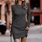 Ribbet strikket bodycon-kjole med rund hals for kvinner